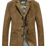kkboxly  Men's Cotton Big Pocket Blazer, Men's Casual Lapel Button Up Jacket For Fall Winter Leisure Outdoor
