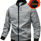 kkboxly  Solid Color Men's Stand Collar Jacket Casual Long Sleeve With Zipper Gym Sports Coat For Spring Fall