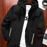 kkboxly  Men's Casual Hooded Windbreaker Jacket, Chic Zip Up Jacket For Outdoor Activities