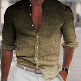 kkboxly  Men's Shirt Top Ombre Turn-Down Collar Long Sleeves Closure Regular Fit Male Casual Shirt For Daily