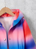 Tie Dye Long Sleeve Zip Front Hooded Jacket For Girls Spring Fall Gift
