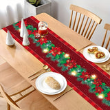 Festive Santa Claus Christmas Table Runner - Red and Black Plaid Holiday Dining Decor, Polyester Woven Christmas Table Decoration