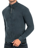 kkboxly  Men's Stand Collar Solid Knit Sweater , Men's Casual Lapel Slightly Stretch V-Neck Pullover Sweater For Men Winter Fall