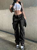 kkboxly  Wide Legs Baggy Cargo Pants With Flap Pockets, Girl's Y2K Style Jeans, Y2K Kpop Vintage Style Women's Clothing & Denim