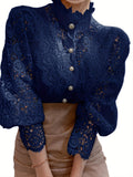 kkboxly  Women's Blouse Lace Puff Sleeve Lantern Sleeve Solid Pleated Women Blouse