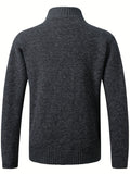 kkboxly  Men's Warm Knitted Cardigan Sweater, High Neck Windproof Jacket Coat For Fall Winter