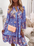 kkboxly Women's Floral Print Boho Holiday Dress with Ruffle Hem and V-neck - Perfect for Any Occasion!