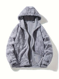 kkboxly  Men's Stylish Solid Fleece Jacket With Pockets, Casual Breathable Lapel Zip Up Long Sleeve Hooded Top For Winter Outdoor Activities