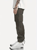 kkboxly  Men's Drawstring Multi-Pocket Heavyweight 100% Cotton Cargo Pants, Casual Pants, Straight Leg Pants, Men's Everyday, Outdoor Bottoms, Tactical Trousers