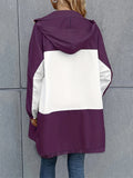 kkboxly  Plus Size Casual Coat, Women's Plus Colorblock Long Sleeve Hooded Zipper Longline Windbreaker Coat With Pockets