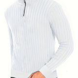 kkboxly  Men's Stand Collar Solid Knit Sweater , Men's Casual Lapel Slightly Stretch V-Neck Pullover Sweater For Men Winter Fall