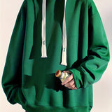 kkboxly  Men's Trendy Solid Hoodie, Casual Slightly Stretch Breathable Loose Hooded Sweatshirt For Outdoor