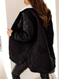 Solid Argyle Print Parka, Casual Button Front Long Sleeve Warm Outerwear, Women's Clothing
