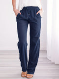 kkboxly  Plus Size Casual Pants, Women's Plus Solid Elastic Drawstring Slight Stretch Straight Leg Pants