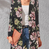 kkboxly  Floral Print Lightweight Jacket, Casual Open Front Long Sleeve Outerwear For Spring & Fall, Women's Clothing