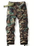 kkboxly  Men's Kpop Trendy Ankle Tie Multi Pockets Camouflage Workwear Trousers,Suitable For Spring And Autumn, Suitable For Outdoor, Suitable For Camping