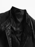 kkboxly  Chic PU Jacket, Men's Casual Solid Color Zip Up Stand Collar Faux Leather Jacket For Spring Fall