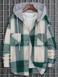 kkboxly  Men's Casual Plaid Hooded Jacket, Long Sleeve Button Down Comfy Shirt For Men's Autumn & Winter Outdoor Activities