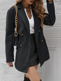 kkboxly  Double Breasted Lapel Blazer, Elegant Long Sleeve Solid Work Outerwear, Women's Clothing