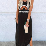 kkboxly Feel the Good Vibes in This Stylish Letter Print Dress - Perfect for Any Season!