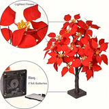kkboxly 2-pack, Christmas LED Analog Red Flower Tree Light, Thanksgiving Decorations, Living Room Desktop Bonsai Tree, Suitable For Room Decoration, Holiday Party, Wedding Arrangement, This Product Needs 3 AA Batteries To Power On
