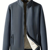 Men's Fashionable Zipper Stand Collar Casual Fleece Sports Jacket, Warm And Fashionable, For Autumn And Winter