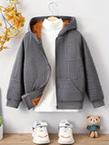 kkboxly  Boys Casual Textured Non Stretch Hooded Fleece Lining Zip Up Jacket, Kids Clothing For Spring Fall
