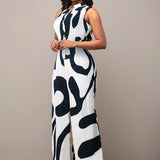 kkboxly  Abstract Print Button Front Jumpsuit, Casual Sleeveless Wide Leg Jumpsuit For Spring & Summer, Women's Clothing