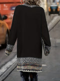 Open Front Geo Pattern Tassel Cardigan, Boho Long Sleeve Cardigan For Fall & Winter, Women's Clothing