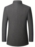kkboxly  Warm Wool Blend Jacket Coat, Men's Casual Stand Collar One Breasted Jacket For Fall Winter, Father's Gift