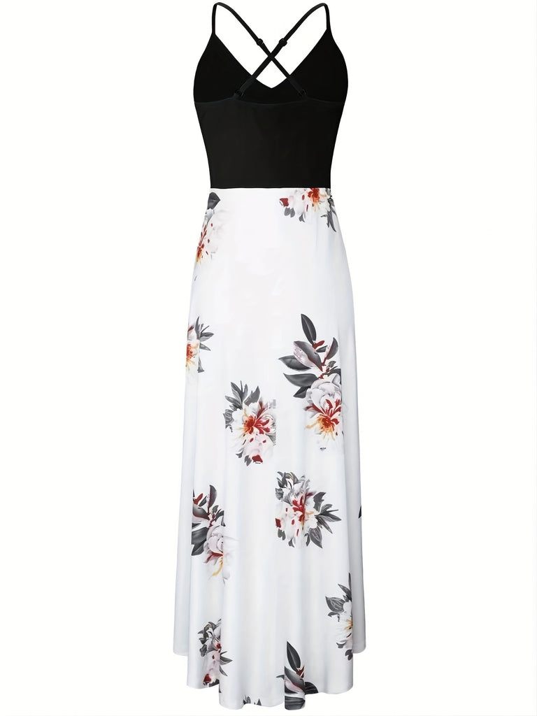 Kkboxly  Women's Dresses Casual Floral Printed Sleeveless Sling V-neck Backless Dresses