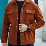 kkboxly  Men's Casual Chest Pocket Button Up Shirt Jacket For Fall Winter