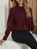 kkboxly  Solid Tucked Keyhole Blouse, Casual Long Sleeve Versatile Blouse, Women's Clothing