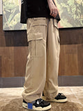 kkboxly  Classic Design Multi Flap Pockets Loose Wide Leg Cargo Pants,Men's Loose Fit Drawstring Cargo Pants，For Skateboarding,Street,Outdoor Camping