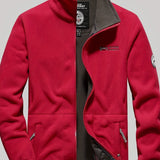 Male Casual Warm Plush Fleece Jacket, Comfy Thermal Slightly Stretch Coats For Men's Winter Outdoor Activities