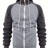 kkboxly  Men's Casual Zip Up Hoodie, Color Block Hooded Jacket For Sports