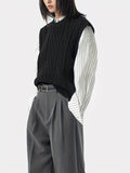 Solid Chunky Knitted Sweater Vest, Vintage Crew Neck Sweater Vest For Fall & Winter, Women's Clothing