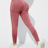 kkboxly  Solid Hip Lifting Stretchy Yoga Leggings, High Waist Fitness Workout Gym Ankle Length Pants, Women's Activewear