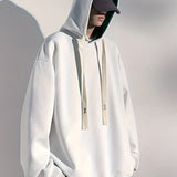 kkboxly  Men's Trendy Solid Hoodie, Casual Slightly Stretch Breathable Loose Hooded Sweatshirt For Outdoor