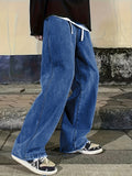 kkboxly  Wide Leg Cotton Jeans, Men's Casual Street Style Loose Fit Denim Pants For Spring Summer