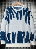 kkboxly  Men's Trendy Knitted Pullover, Casual Slightly Stretch Breathable Loose Sweater For Outdoor Fall Winter