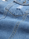 kkboxly  Men's Denim Jacket Washed Classic Casual Distressed Ripped Slim Fit Jacket Gifts