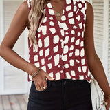 kkboxly   Graphic Print Button V Neck Blouse, Casual Sleeveless Blouse For Spring & Summer, Women's Clothing