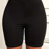 kkboxly  High Waist Biker Shorts, Casual Solid Slim Workout Shorts, Women's Clothing