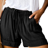 kkboxly  Solid Elastic Waist Shorts, Casual Drawstring Comfy Summer Shorts With Pockets, Women's Clothing