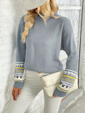kkboxly  Graphic Print Mock Neck Pullover Sweater, Casual Long Sleeve Sweater For Fall & Winter, Women's Clothing