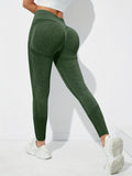 kkboxly  Solid Hip Lifting Stretchy Yoga Leggings, High Waist Fitness Workout Gym Ankle Length Pants, Women's Activewear