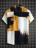 kkboxly  Men's Casual Cotton Contrast Color Short Sleeve Shirt, Male Hawaiian Shirt For Summer Beach Vacation