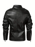 kkboxly  Stylish PU Leather Men's Lapel Collar Zipper Leather Jacket For Autumn And Winter