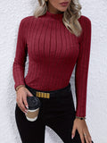 kkboxly  Solid Ribbed Mock Neck Pullover Sweater, Elegant Long Sleeve Sweater For Fall & Winter, Women's Clothing